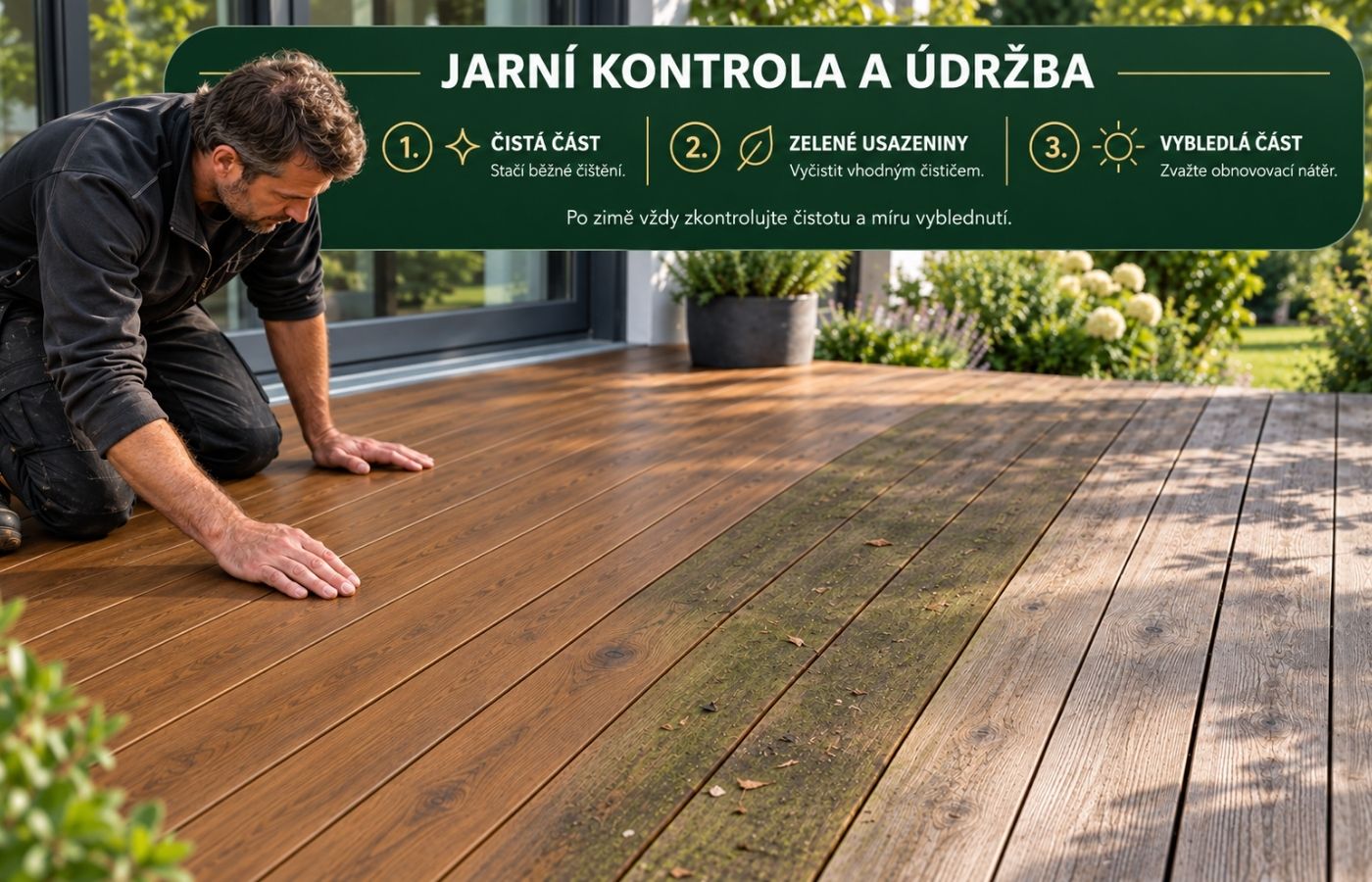 Jarní kontrola a údržba dřevěné terasy ošetřené DuroGrit